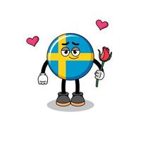 Zweden vlag mascotte vallend in liefde vector
