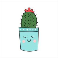 cactus in een blauw pot met een gezicht vector