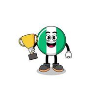 cartoon mascotte van nigeria vlag met een trofee vector