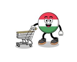 tekenfilm van Hongarije vlag Holding een boodschappen doen trolley vector
