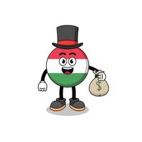 Hongarije vlag mascotte illustratie rijk Mens Holding een geld zak vector