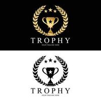 trofee logo ontwerp, prijs winnaar kampioenschap trofee vector, succes merk vector