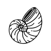 nautilus schelp vector icoon. hand- getrokken gemakkelijk tekening geïsoleerd Aan wit achtergrond. ronde zeeschelp, onderwater- weekdier of slak. zeevruchten, smakelijk delicatesse. vlak clip art voor menu, logo, appjes, prints