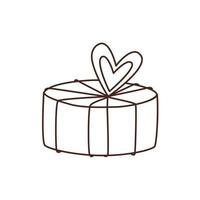 schets tekening vector tekening van ronde geschenk doos met hart. valentijnsdag dag monochroom illustratie. 14 februari ontwerp element .