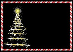 Kerstmis ansichtkaart met verlichte boom met snoep kader vector