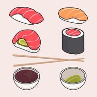 hand- getrokken Japans sushi voedsel vector illustratie