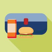 blauw hamburger lunchbox icoon, vlak stijl vector