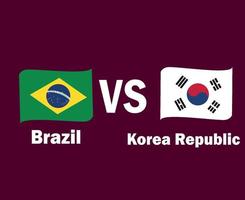 Brazilië en zuiden Korea vlag lint met namen symbool ontwerp Latijns Amerika en Azië Amerikaans voetbal laatste vector Latijns Amerikaans en Aziatisch landen Amerikaans voetbal teams illustratie