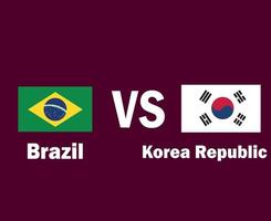 Brazilië en zuiden Korea vlag embleem met namen symbool ontwerp Latijns Amerika en Azië Amerikaans voetbal laatste vector Latijns Amerikaans en Aziatisch landen Amerikaans voetbal teams illustratie