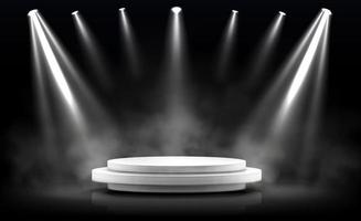 ronde podium, leeg stadium verlichte door spotlight vector