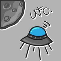 hand- getrokken ufo met maan illustratie vector