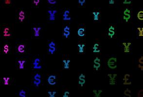 donkere veelkleurige, regenboog vectortextuur met financiële symbolen. vector