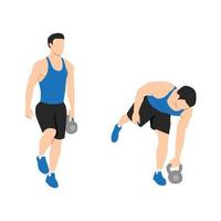 Mens aan het doen kettlebell een legged deadlifts oefening. vlak vector illustratie geïsoleerd Aan wit achtergrond