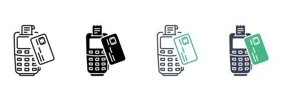 betaling terminal en credit kaart lijn en silhouet icoon set. pos contactloos transactie pictogram. draadloze geld betalen symbool verzameling Aan wit achtergrond. geïsoleerd vector illustratie.