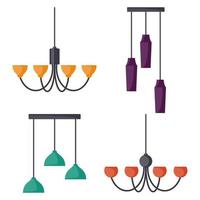 hangende lampen, set. kroonluchters, lampen, bollen - elementen van modern interieur. vector illustratie, geïsoleerd.