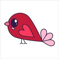 kawaii Valentijn dag icoon vogel met hart pruik. liefde symbool in de modieus knal lijn kunst stijl. de schattig vogel met een hart is in zacht roze, rood, en koraal kleur. vector illustratie geïsoleerd.