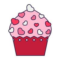 retro Valentijn dag icoon koekje met harten. liefde symbool in de modieus knal lijn kunst stijl. de schattig muffin is in zacht roze, rood, en koraal kleur. vector illustratie geïsoleerd Aan wit.