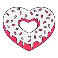 retro Valentijn dag icoon donut hart vorm geven aan. liefde symbool in de modieus knal lijn kunst stijl. de zoet chocola harten zijn zacht roze, rood, en koraal kleuren. vector illustratie geïsoleerd
