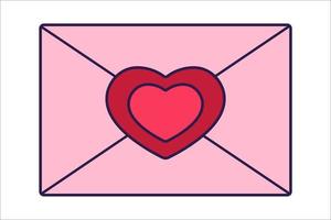 retro Valentijn dag icoon groet envelop met harten. liefde symbool in de modieus knal lijn kunst stijl. de schattig brief is in zacht roze, rood, en koraal kleur. vector illustratie geïsoleerd.