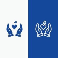 hand- liefde hart bruiloft lijn en glyph solide icoon blauw banier lijn en glyph solide icoon blauw banier vector