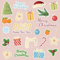 nieuw jaar stickers reeks 2023. vector verzameling vakantie stickers voor Kerstmis en nieuw jaar.