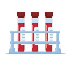 medisch fles pictogrammen met bloed. bloed test buizen met etiketten. vector illustratie in vlak stijl.