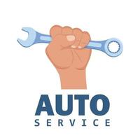 auto onderhoud en reparatie, band onderhoud, diagnostiek. moersleutel in hand- auto mechanica. auto onderhoud. auto reparatie symbool. vector illustratie.