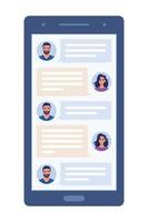 dialoog mannen en Dames in de boodschapper Aan de smartphone scherm. modern smartphone met boodschapper app venster. chatten en berichten. vector illustratie.