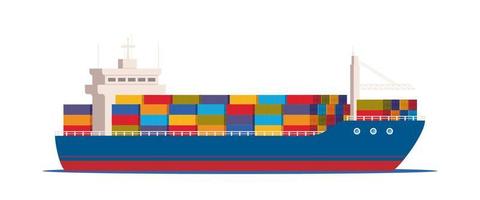 lading schip met containers in de oceaan. levering, vervoer, Verzending vracht vervoer. logistiek concept vector illustratie.