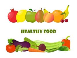 natuurlijk biologisch groenten en vruchten. mooi samenstelling voor kaart, banier, poster, folder, app, website Aan gezond aan het eten, ecologisch, diëtologie, voeding, vegetarisch thema's. vector illustratie.