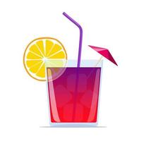 exotisch cocktail met rietje, citroen wig en paraplu. zomer strand bar cocktail. vector illustratie.