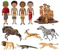aantal mensen van Afrikaanse stammen en wilde dieren vector