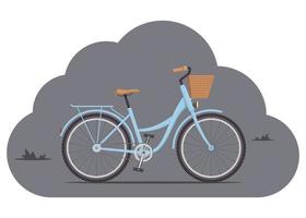 schattig Dames s fiets met een laag kader en mand in voorkant. wijnoogst fiets. vector illustratie in vlak stijl.