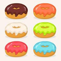 donuts met verschillend kleur glazuur, set. kant visie donuts in glazuur voor cafe menu ontwerp, cafe decoratie, korting bon, folder, reclame poster. vector illustratie.