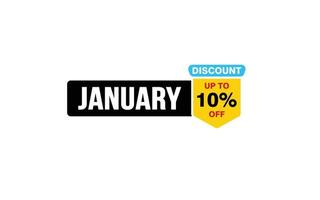 10 procent januari korting bieden, opruiming, Promotie banier lay-out met sticker stijl. vector