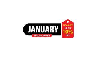 10 procent januari korting bieden, opruiming, Promotie banier lay-out met sticker stijl. vector