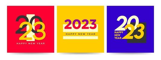 gelukkig nieuw jaar 2023. reeks van 2023 nieuw jaar plein sjabloon voor kalender, omslag, kaart en media na. 2023 typografie logo vector