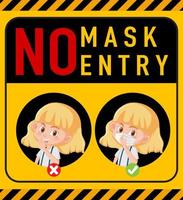geen masker geen toegang waarschuwingsbord met stripfiguur vector