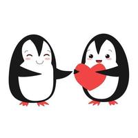 twee pinguïns met hart. paar- schattig dieren. concept voor Valentijn dag. worden de mijne. ik liefde jij. vector illustratie.