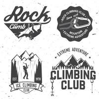 vintage typografieontwerp met klimmer, karabijnhaak en bergen vector
