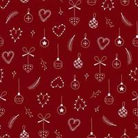 kerstmis, nieuw jaar tekening naadloos patroon. rood achtergrond met Kerstmis ballen, Kerstmis boom takken, harten. vector vakantie afdrukken voor papier, inpakken, kleding stof, textiel