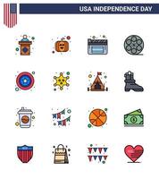 gelukkig onafhankelijkheid dag Verenigde Staten van Amerika pak van 16 creatief vlak gevulde lijnen van teken Politie films mannen video bewerkbare Verenigde Staten van Amerika dag vector ontwerp elementen