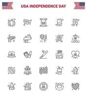 gelukkig onafhankelijkheid dag 25 lijnen icoon pak voor web en afdrukken voedsel maïs hond tekst cola kan bewerkbare Verenigde Staten van Amerika dag vector ontwerp elementen