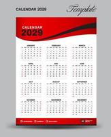 muur bureau kalender 2029 sjabloon, bureau kalender 2029 ontwerp, week begin zondag, bedrijf folder, reeks van 12 maanden, week begint zondag, organisator, planner, het drukken media, rood Golf achtergrond, vector