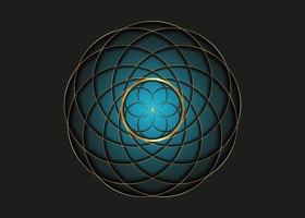 goud heilig geometrie, zaad van leven symbool. logo icoon meetkundig mysticus mandala van alchimie esoterisch bloem van leven. vector gouden lijn kunst tatoeëren goddelijk meditatief amulet geïsoleerd Aan zwart achtergrond