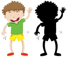 grappige jongen in kleur en silhouet vector