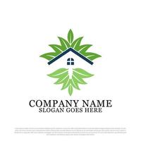 groen blad huis logo ontwerp, echt landgoed gebouw logo inspiratie vector