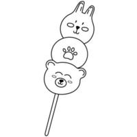 mitarashi dango - Japans zoet rijst- knoedel.schattig kleurrijk dango.lijn kunst dango illustratie vector