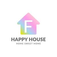 brief f gelukkig huis vector logo ontwerp