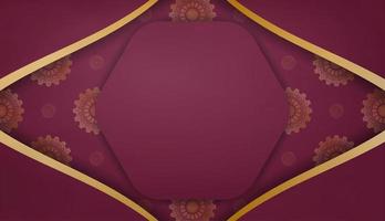 baner van bordeaux kleur met een mandala met goud ornamenten en een plaats voor uw logo vector